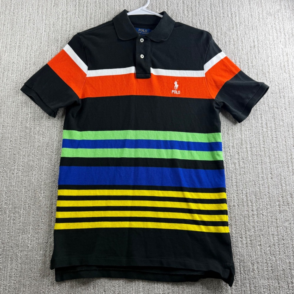 Polo Ralph Lauren Classic Fit Striped Polo Shirt Mens Size S Black Orange Multi
